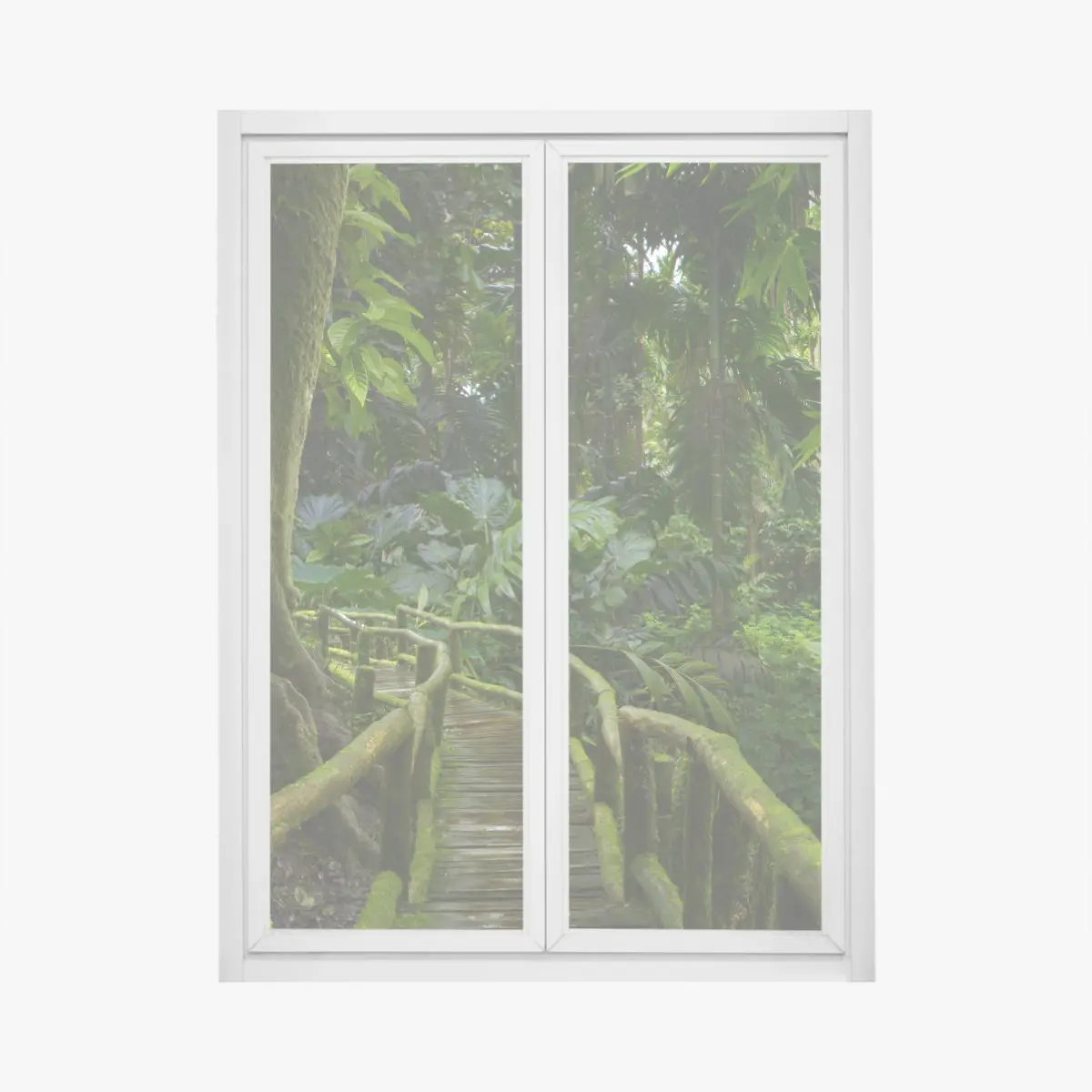 Fensteraufkleber ruhiger dschungelsteg durch üppigen regenwald – Pixers®