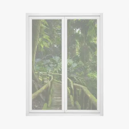 Fensteraufkleber ruhiger dschungelsteg durch üppigen regenwald – Pixers®