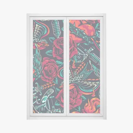 Fensteraufkleber kräftiges tätowierungsmuster mit rosen – Pixers®