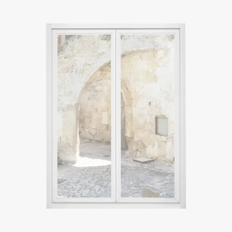 Fensteraufkleber mediterraner steinhof mit bogen