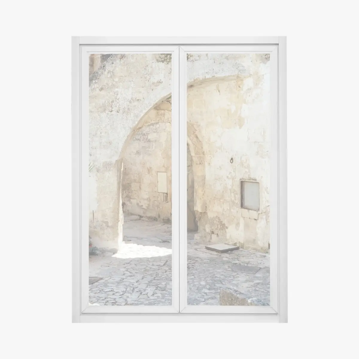 Fensteraufkleber mediterraner steinhof mit bogen – Pixers®