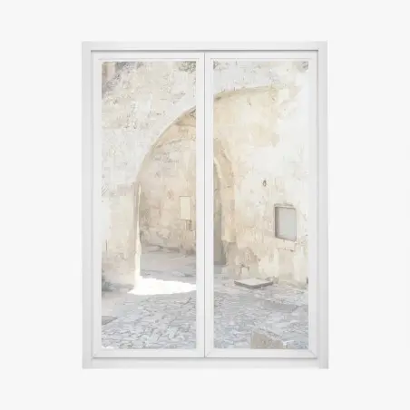 Fensteraufkleber mediterraner steinhof mit bogen – Pixers®