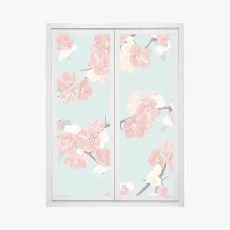 Fensteraufkleber pastelliges kirschblütenmuster auf mintfarbenem hintergrund – Pixers®