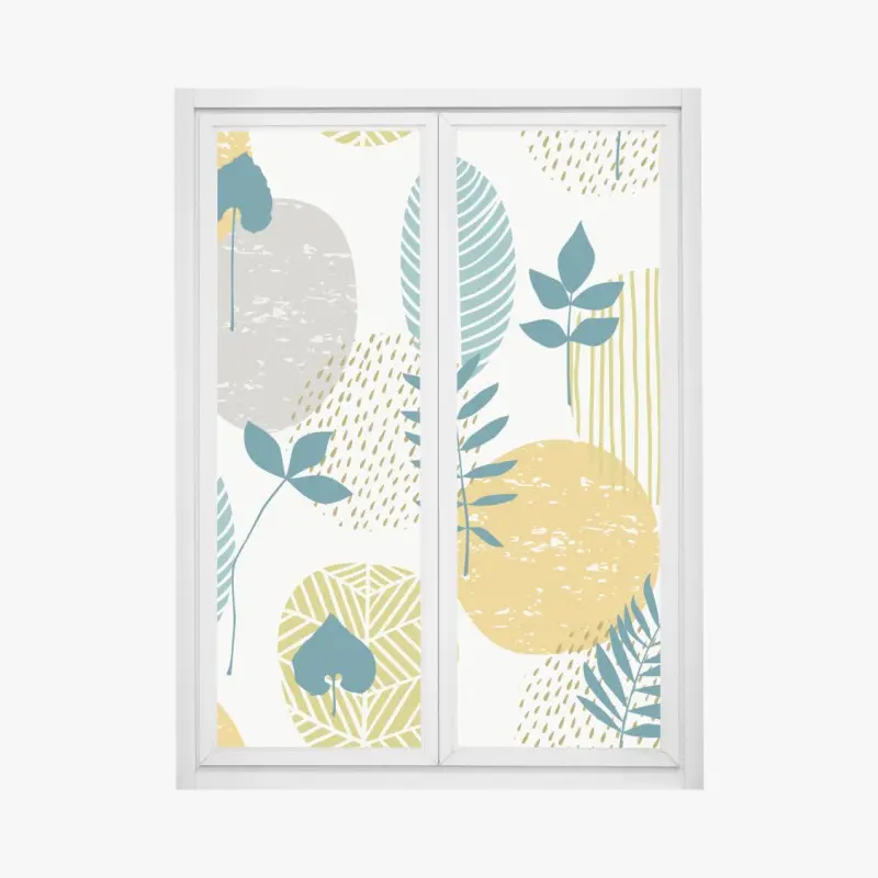 Fensteraufkleber türkis-senfgelbes botanisches muster