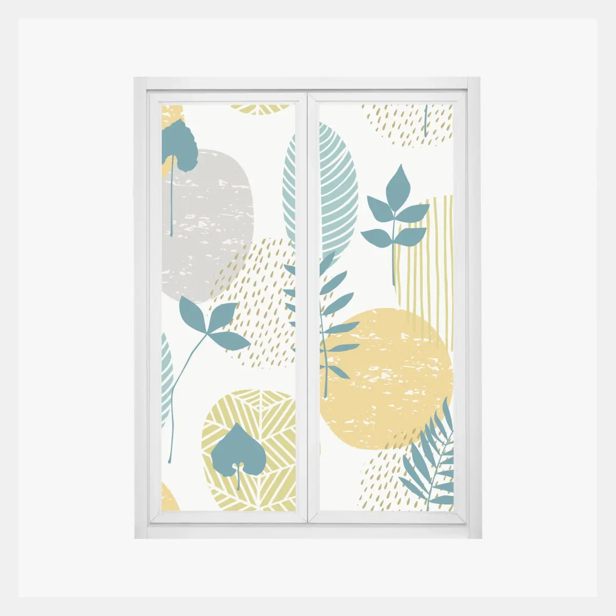 Fensteraufkleber türkis-senfgelbes botanisches muster – Pixers®