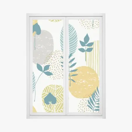 Fensteraufkleber türkis-senfgelbes botanisches muster – Pixers®