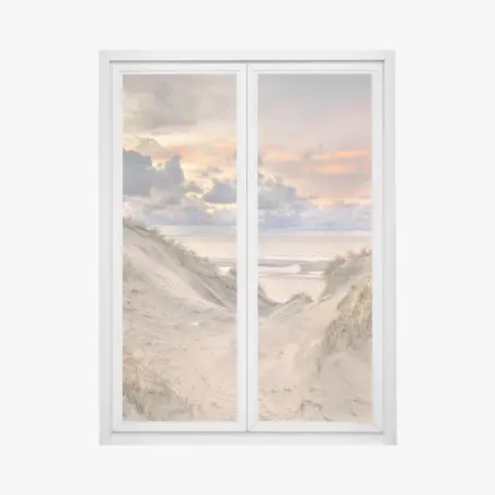 Fensteraufkleber sonnenuntergang über den dünen – Pixers®