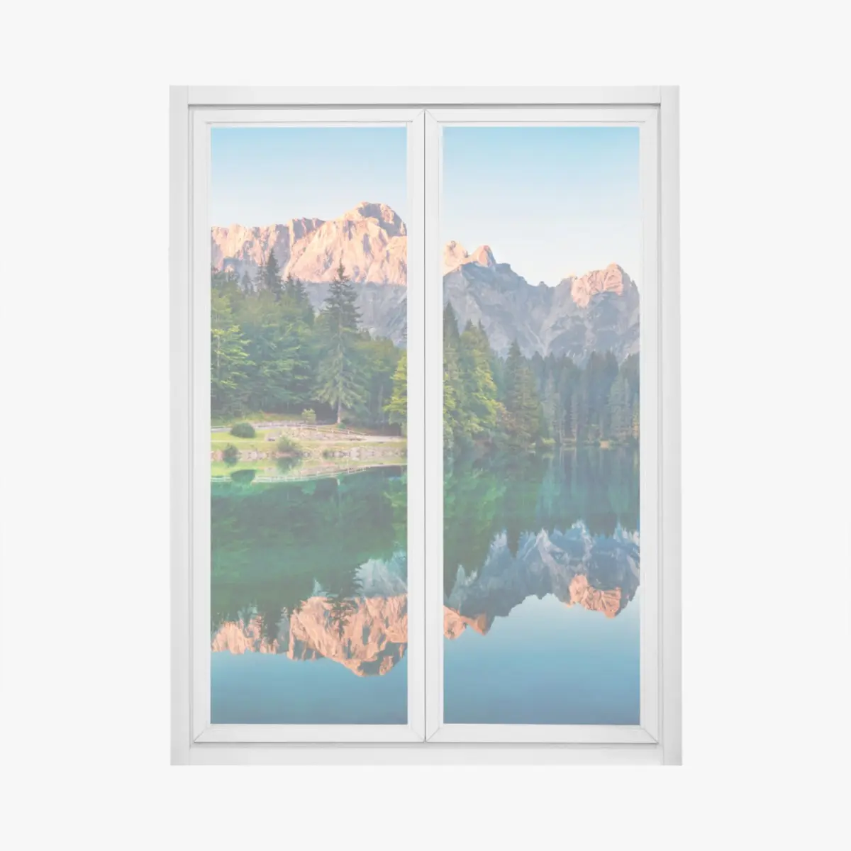 Fensteraufkleber ruhiger morgen am Fusine See, Julische Alpen – Pixers®