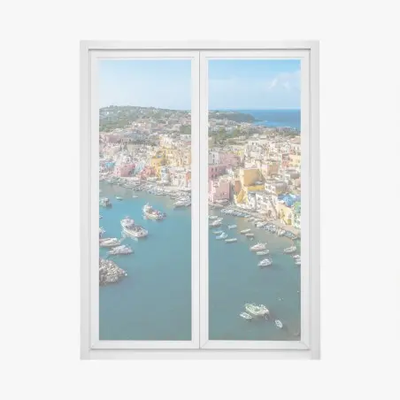 Fensteraufkleber bunte panoramaufnahme eines Mittelmeerhafens – Pixers®
