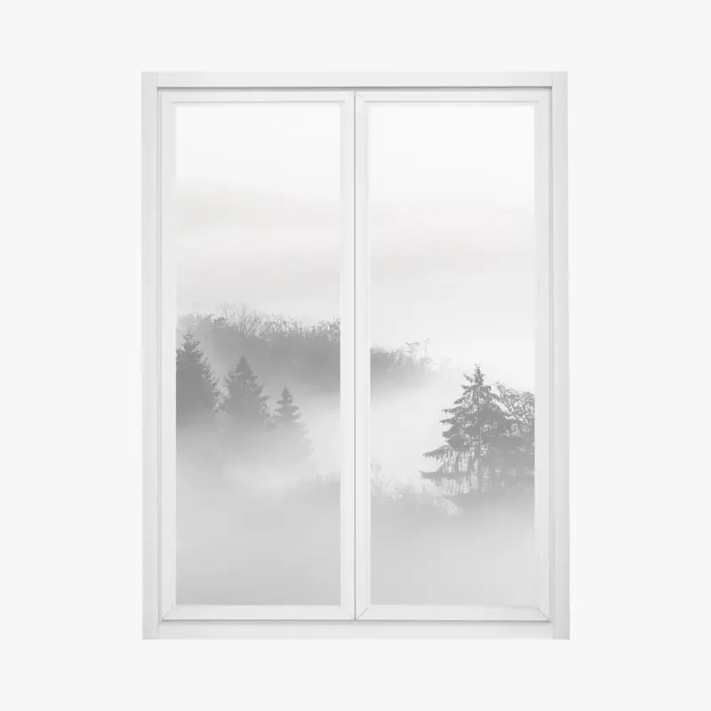 Fensteraufkleber nebliger wald in grautönen
