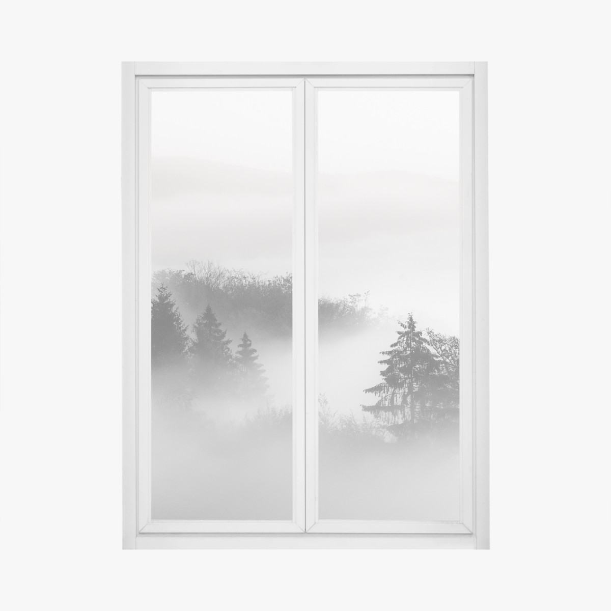Fensteraufkleber nebliger wald in grautönen – Pixers®