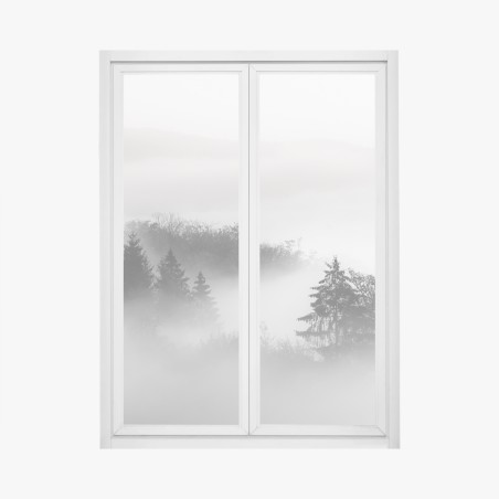 Fensteraufkleber nebliger wald in grautönen – Pixers®