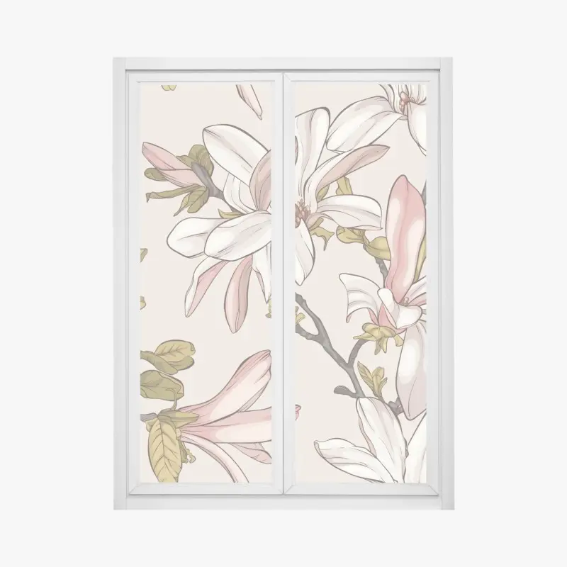 Fensteraufkleber pastell magnolien auf beigem grund