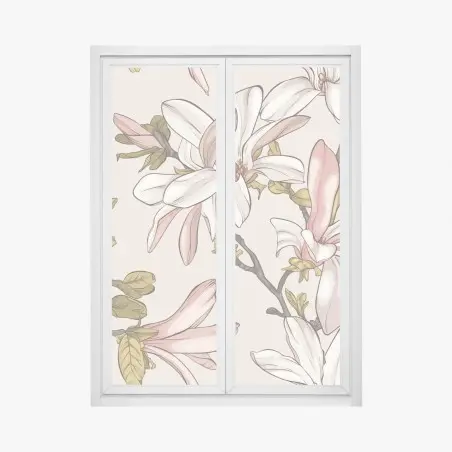 Fensteraufkleber pastell magnolien auf beigem grund – Pixers®