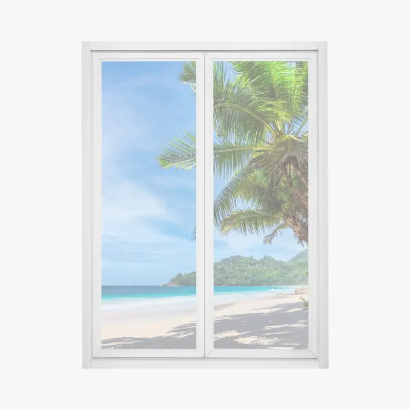 Fensteraufkleber tropischer strand mit palmen und segelboot