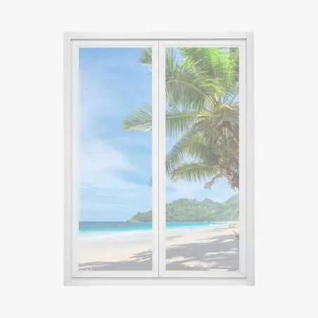 Fensteraufkleber tropischer strand mit palmen und segelboot – Pixers®