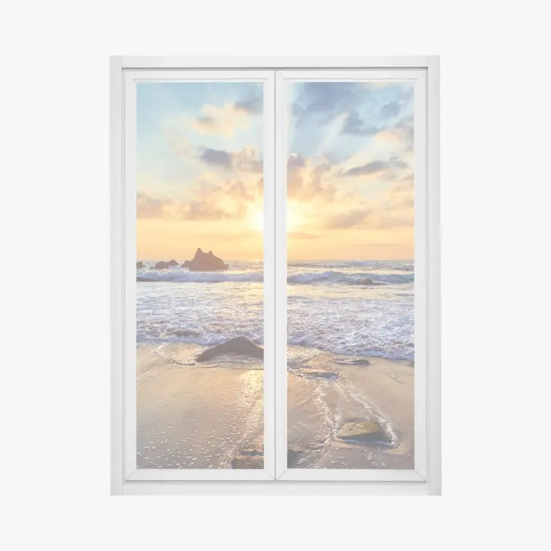 Fensteraufkleber sonnenuntergang an der felsigen küste