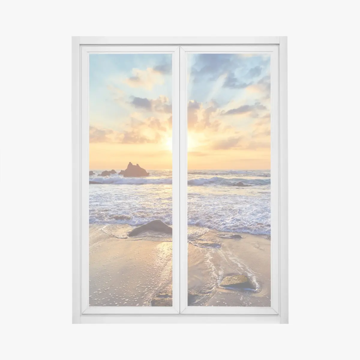 Fensteraufkleber sonnenuntergang an der felsigen küste – Pixers®