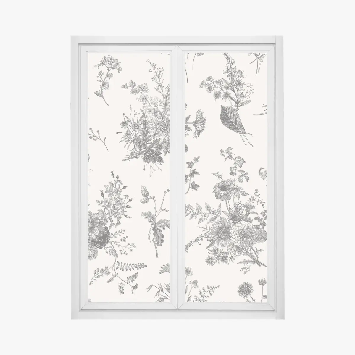 Fensteraufkleber klassisches schwarzweißes blumenmuster – Pixers®