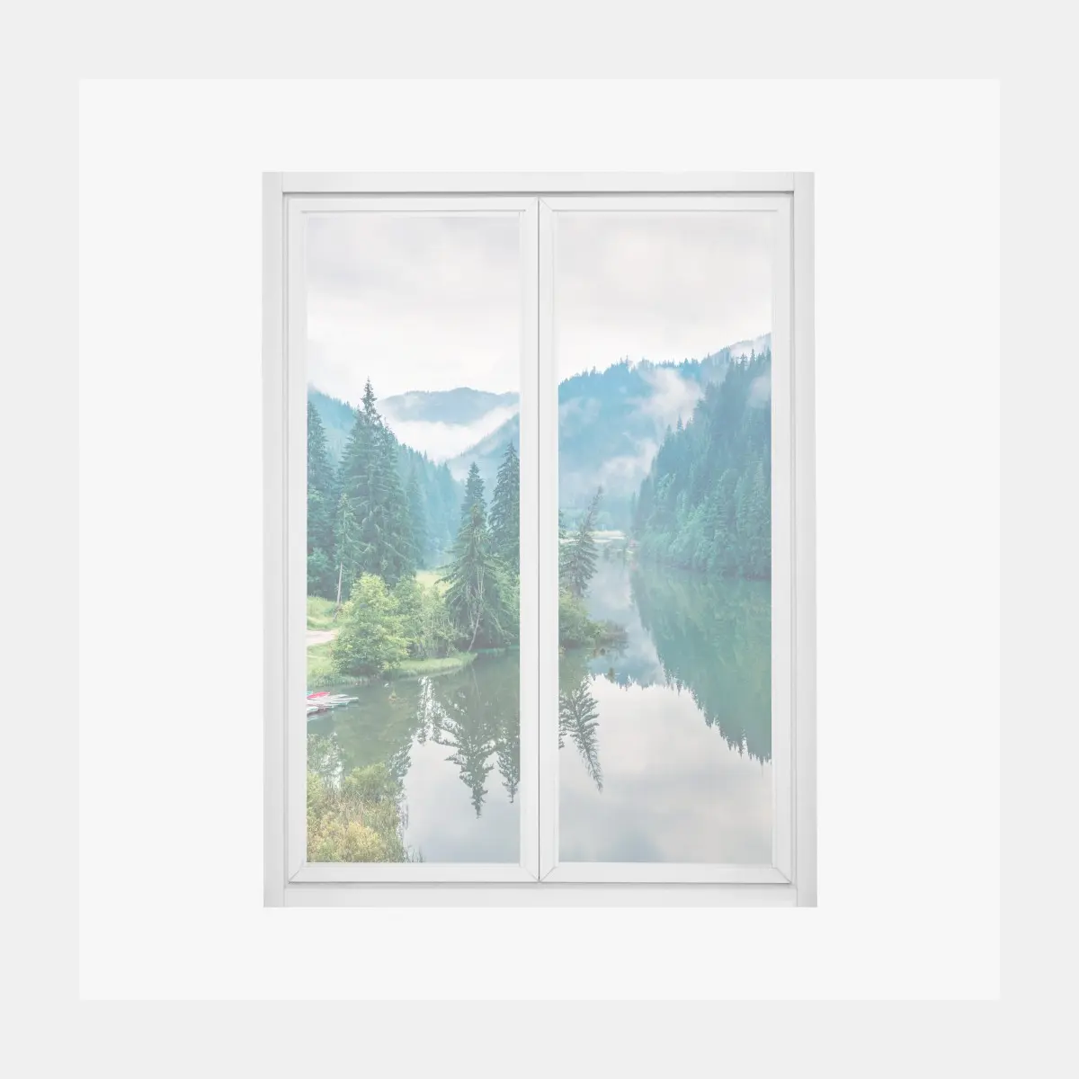Fensteraufkleber nebliger morgen am Lacu Rosu – Pixers®