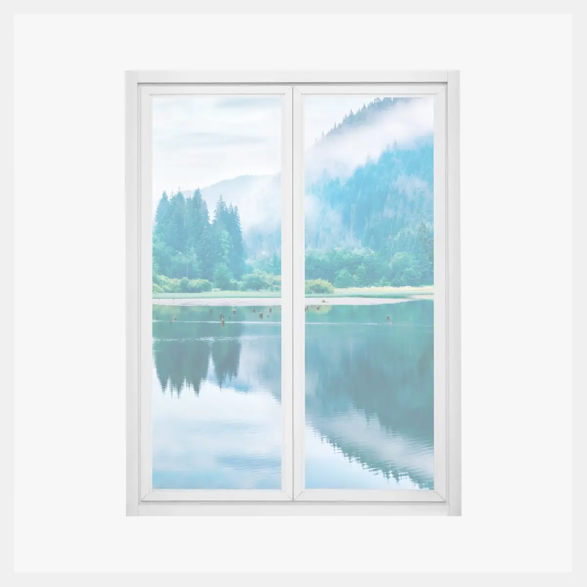 Fensteraufkleber nebliger morgen am see Lacu Rosu, Rumänien – Pixers®