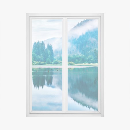 Fensteraufkleber nebliger morgen am see Lacu Rosu, Rumänien – Pixers®