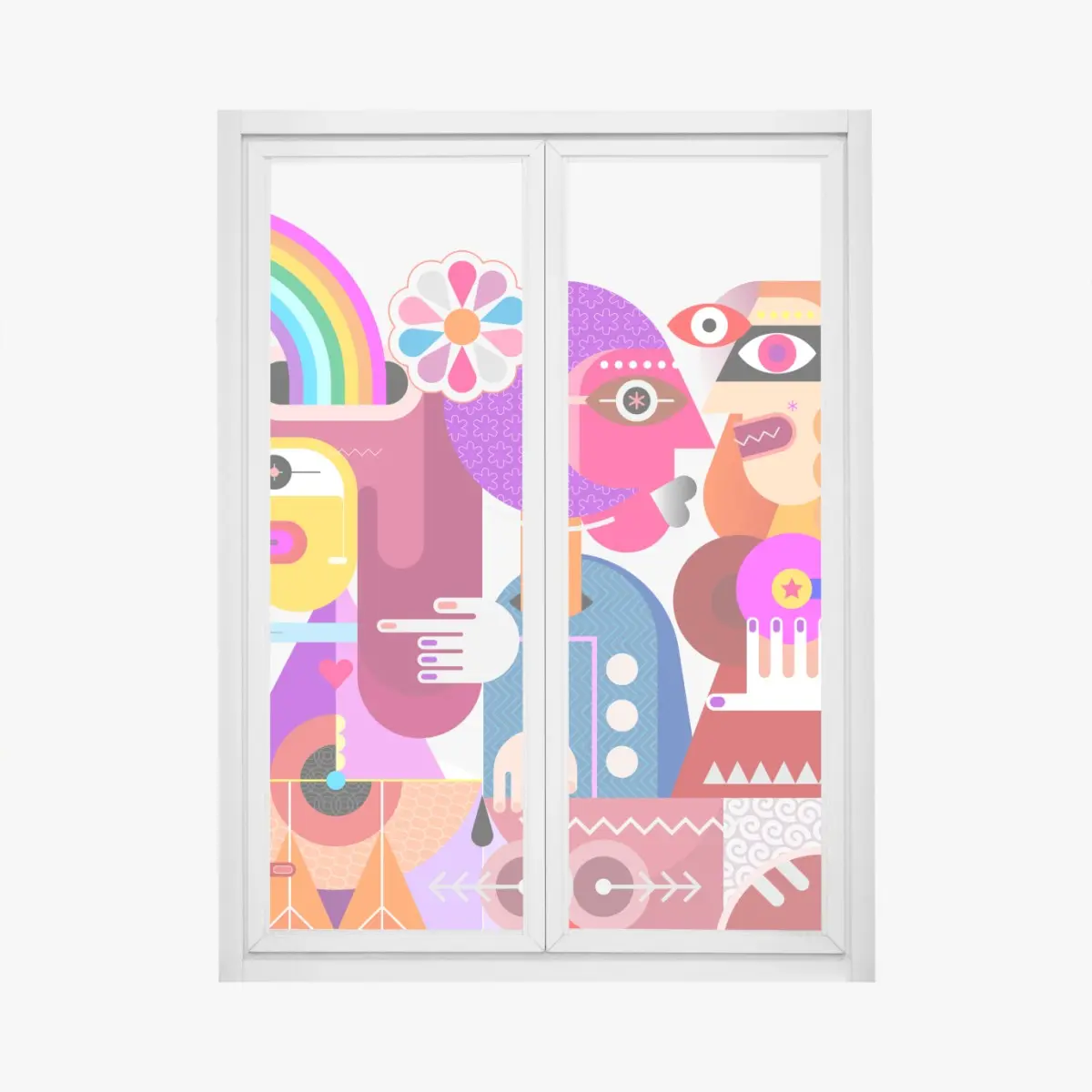 Fensteraufkleber mann mit regenbogen reitet geometrischen vogel – Pixers®