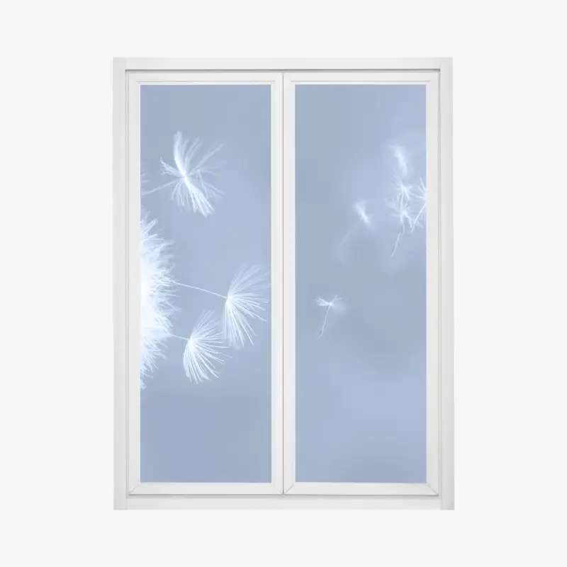Fensteraufkleber zarte löwenzahnsamen in blau