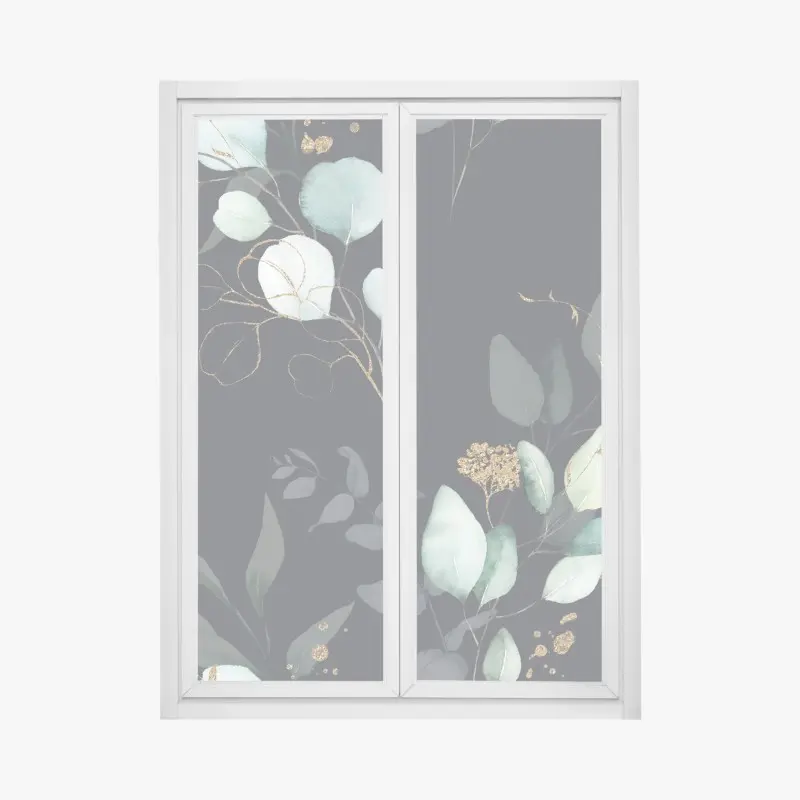 Fensteraufkleber eukalyptus aquarellblätter auf dunklem hintergrund