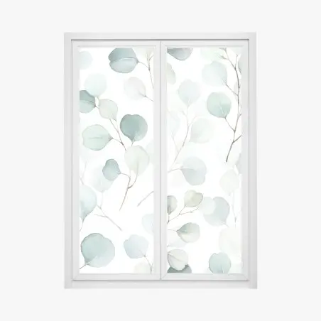 Fensteraufkleber zarter eukalyptus-aquarell blättermuster – Pixers®