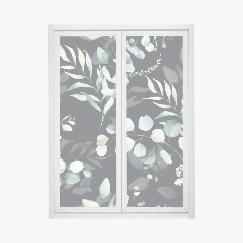 Fensteraufkleber eukalyptus aquarell botanisches muster auf dunklem hintergrund