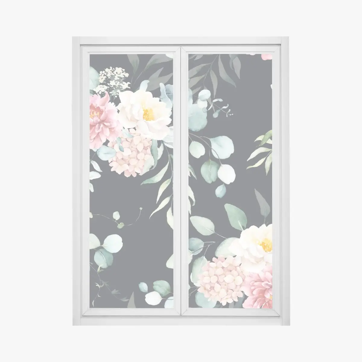 Fensteraufkleber elegantes aquarell-blumenmuster auf dunklem hintergrund – Pixers®