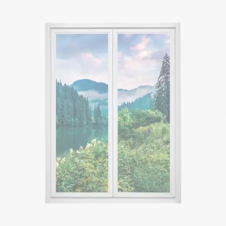 Fensteraufkleber nebliger sonnenaufgang über Lacu Rosu – Pixers®
