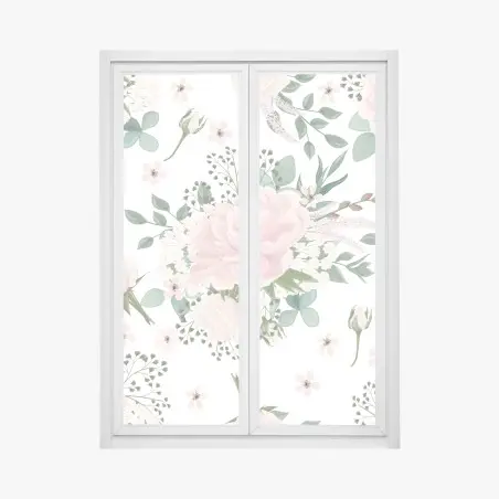 Fensteraufkleber zartes rosa pfingstrosenmuster – Pixers®