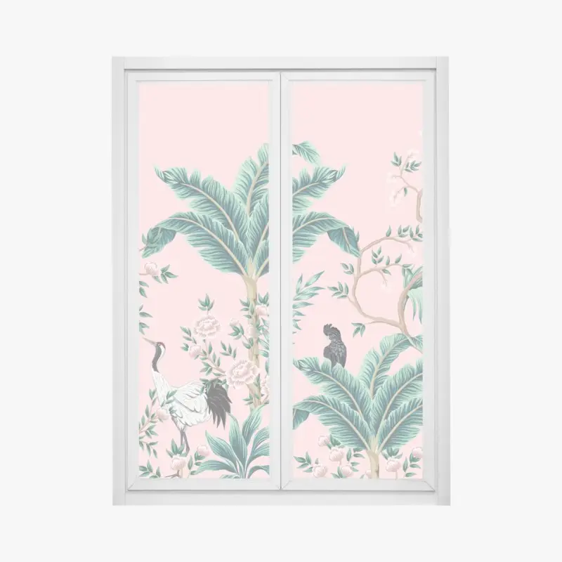 Fensteraufkleber pastell tropisches botanisches muster mit kranichen