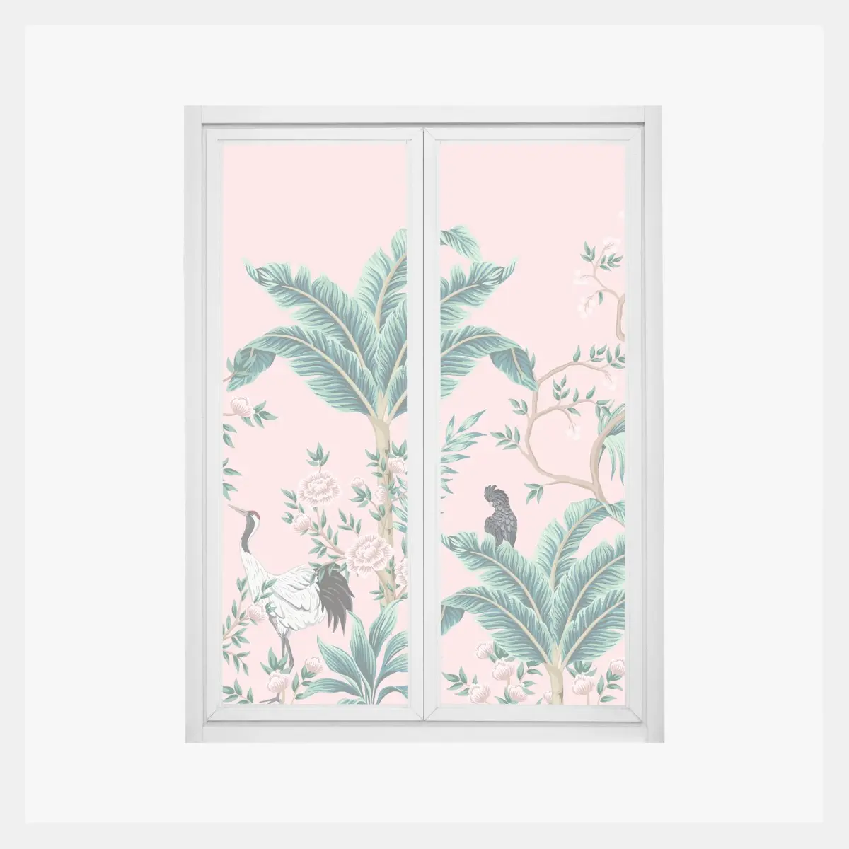 Fensteraufkleber pastell tropisches botanisches muster mit kranichen – Pixers®