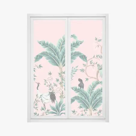 Fensteraufkleber pastell tropisches botanisches muster mit kranichen – Pixers®