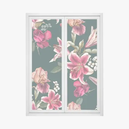 Fensteraufkleber vintage botanisches floralmuster auf tiefgrün – Pixers®