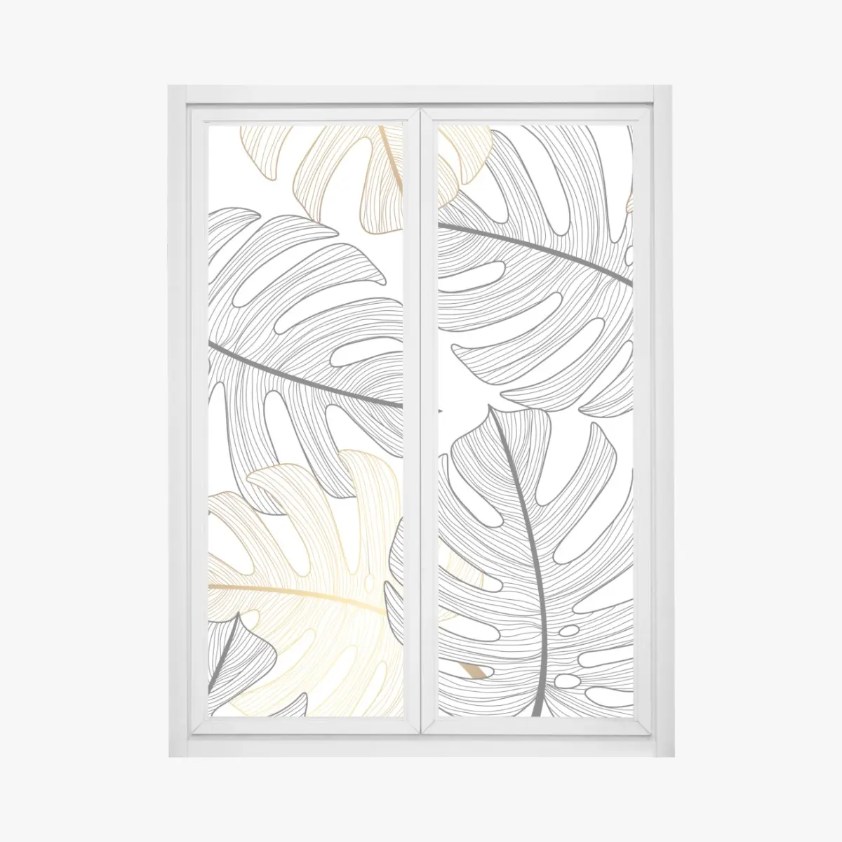 Fensteraufkleber monstera-blattmuster mit goldakzenten – Pixers®