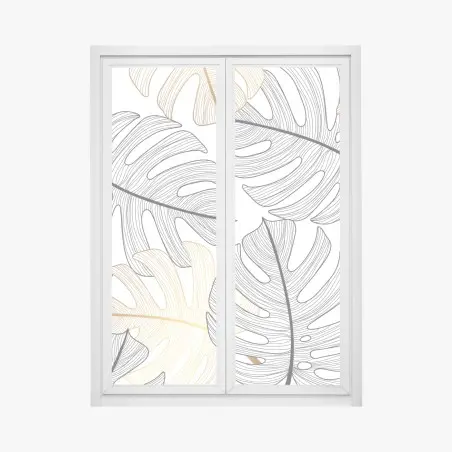 Fensteraufkleber monstera-blattmuster mit goldakzenten – Pixers®