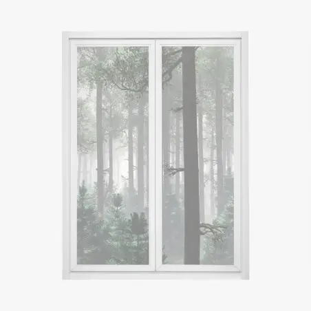 Fensteraufkleber nebliger immergrüner wald – Pixers®