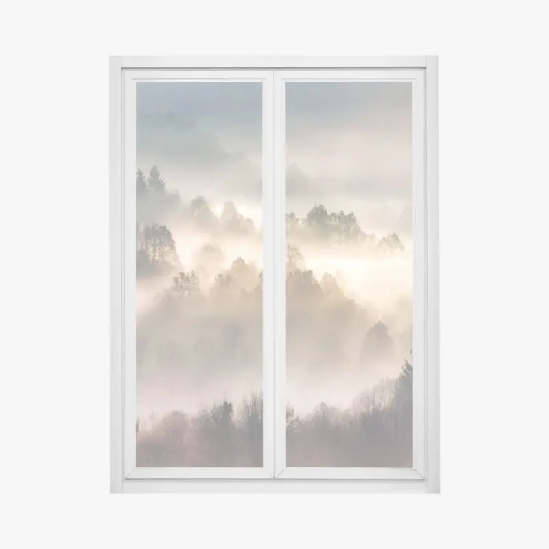 Fensteraufkleber nebliger wald im morgengrauen