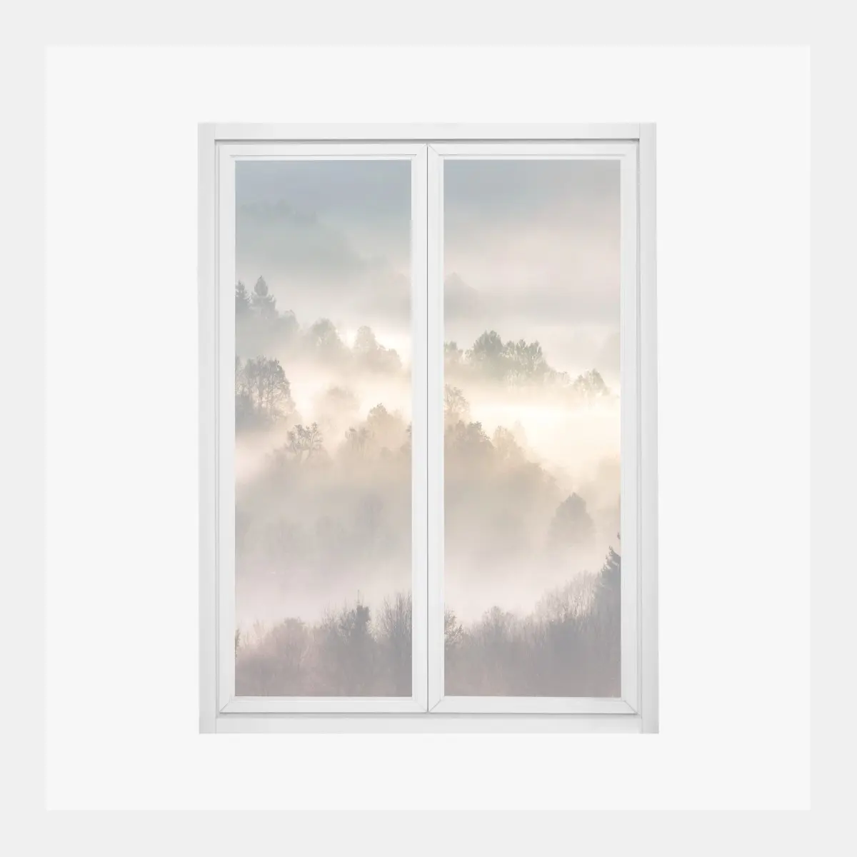 Fensteraufkleber nebliger wald im morgengrauen – Pixers®