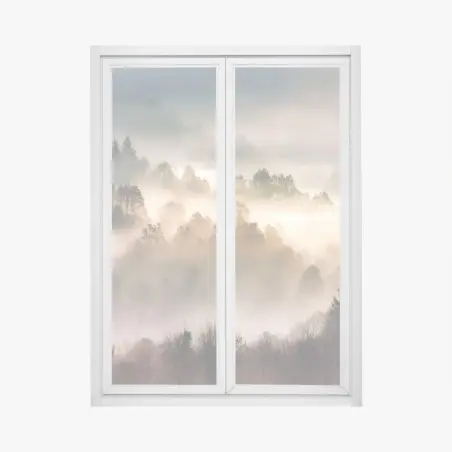 Fensteraufkleber nebliger wald im morgengrauen – Pixers®