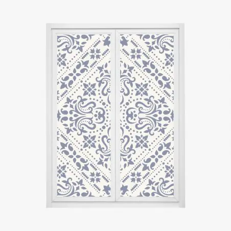 Fensteraufkleber marineblaues damast-fliesenmuster – Pixers®