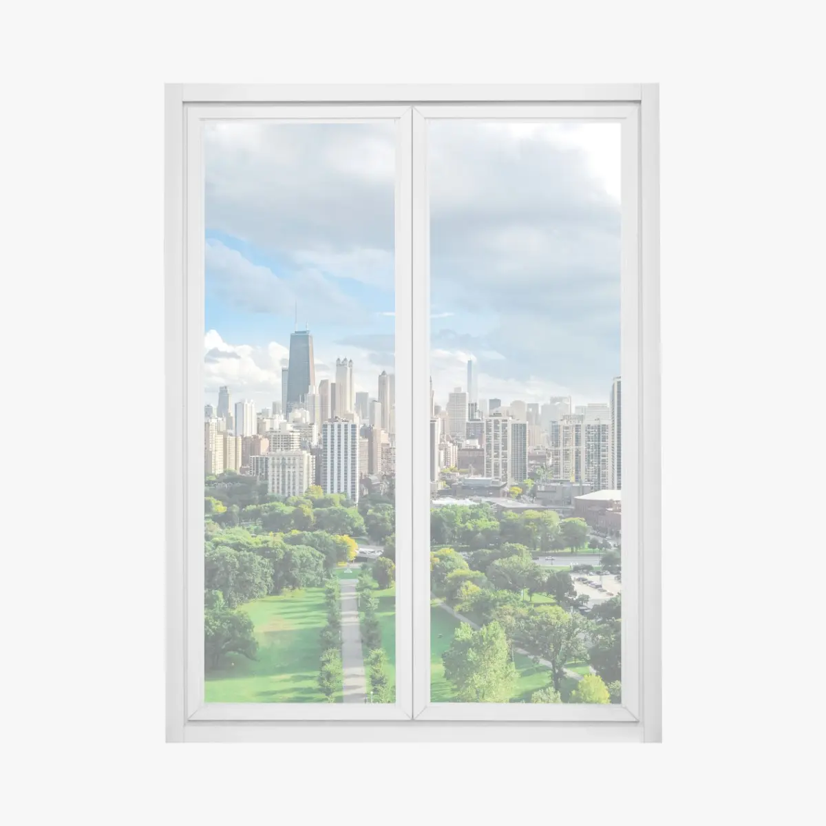 Fensteraufkleber stadtpanorama über grünem park – Pixers®
