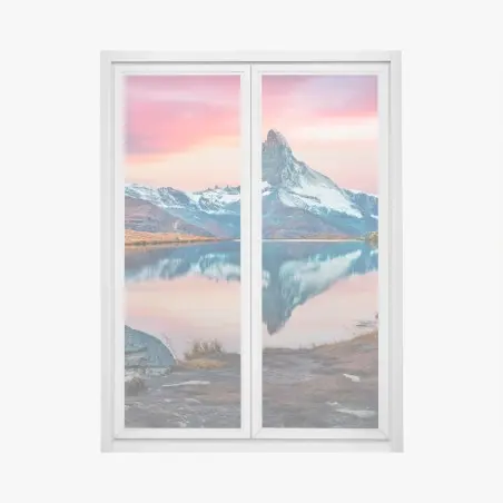 Fensteraufkleber majestätisches Matterhorn spiegelt sich im Stellisee – Pixers®