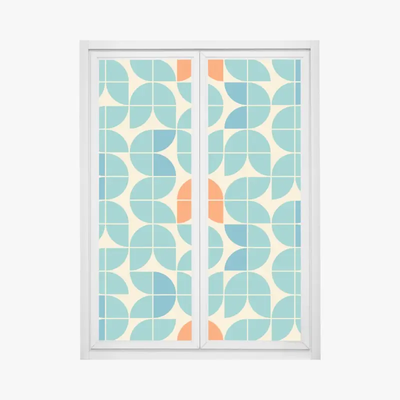 Fensteraufkleber retro geometrisches fliesenmuster in türkis und orange