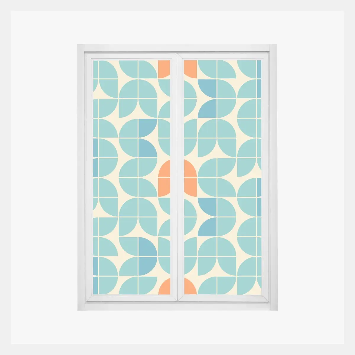 Fensteraufkleber retro geometrisches fliesenmuster in türkis und orange – Pixers®