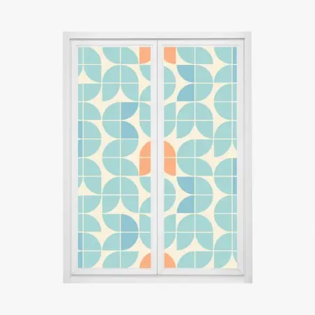 Fensteraufkleber retro geometrisches fliesenmuster in türkis und orange – Pixers®